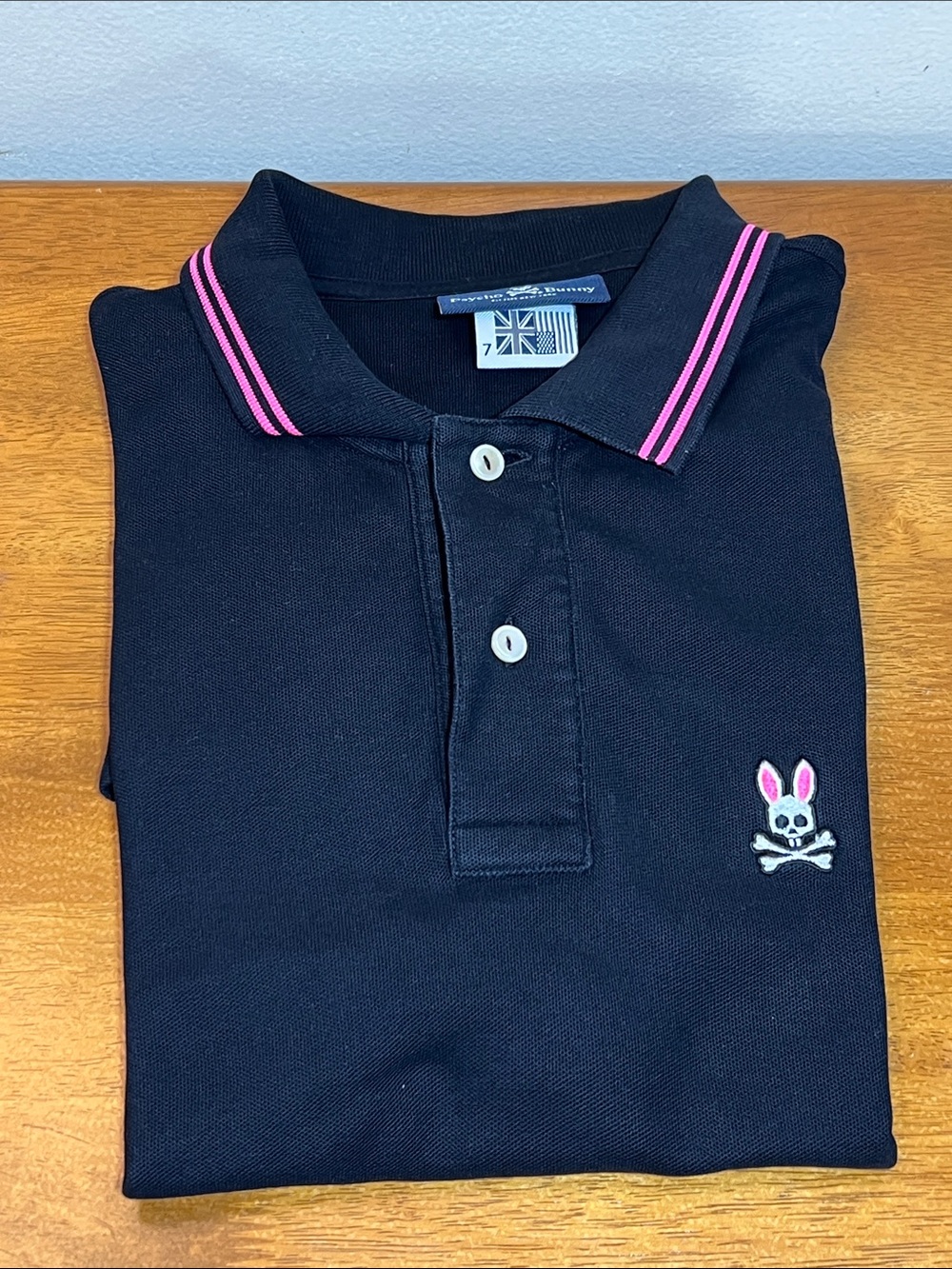 Psycho Bunny Black Polo with Pink Stripe Accents Size 7 XL